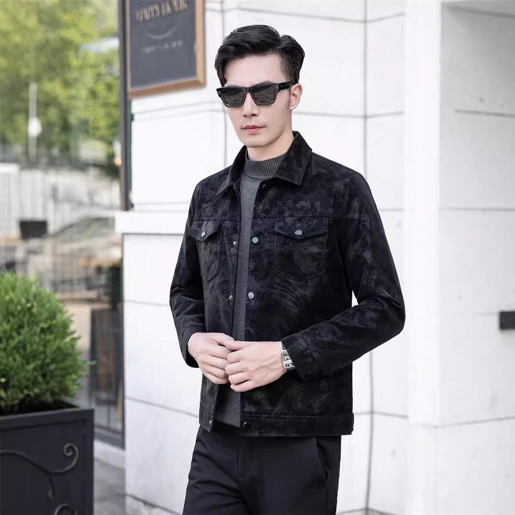 Высококачественная кожаная куртка с принтом, мужская куртка, весна и осень, новая модная корейская версия, модная мужская кожаная куртка большого размера