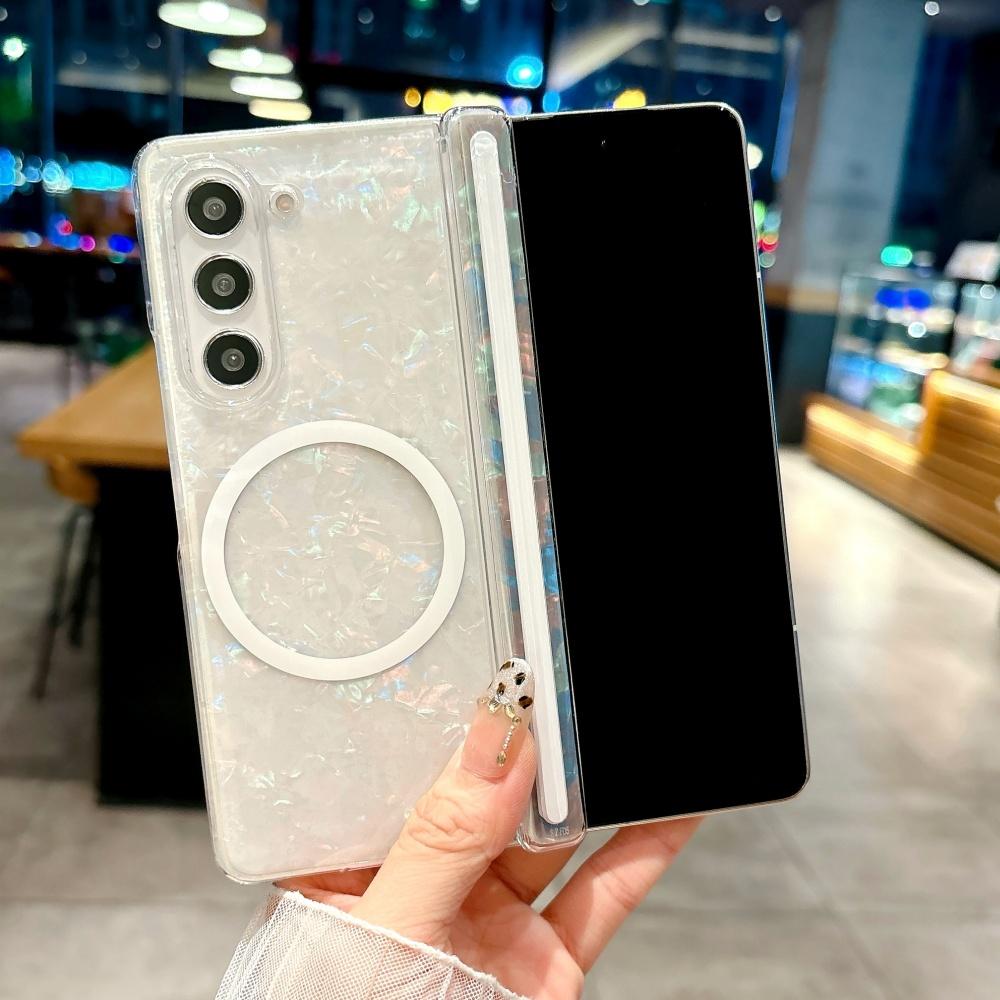 Чехол с магнитной петлей и узором 'Мечтательная ракушка' для Samsung Galaxy Z Fold 7 6 5 4 5G, с поддержкой беспроводной зарядки, ультратонкий, жесткий бампер из поликарбоната