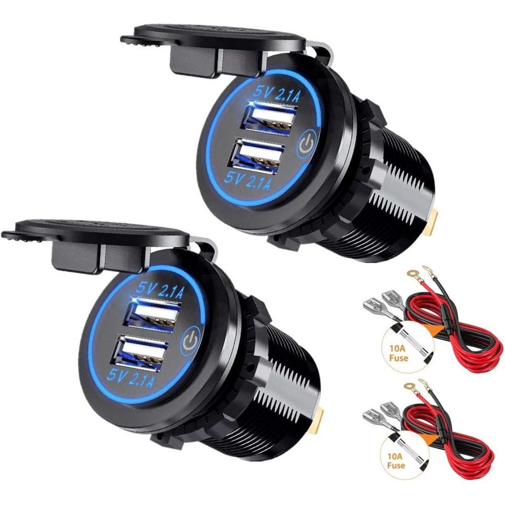 2Pcs Charger Car USB Socket 5V 4.2A Quick Charge with LED Display, Waterproof and Dustproof, 12V ~ 24V Vehicles Car Boat Motorcycle SUV Bus Truck Etc.