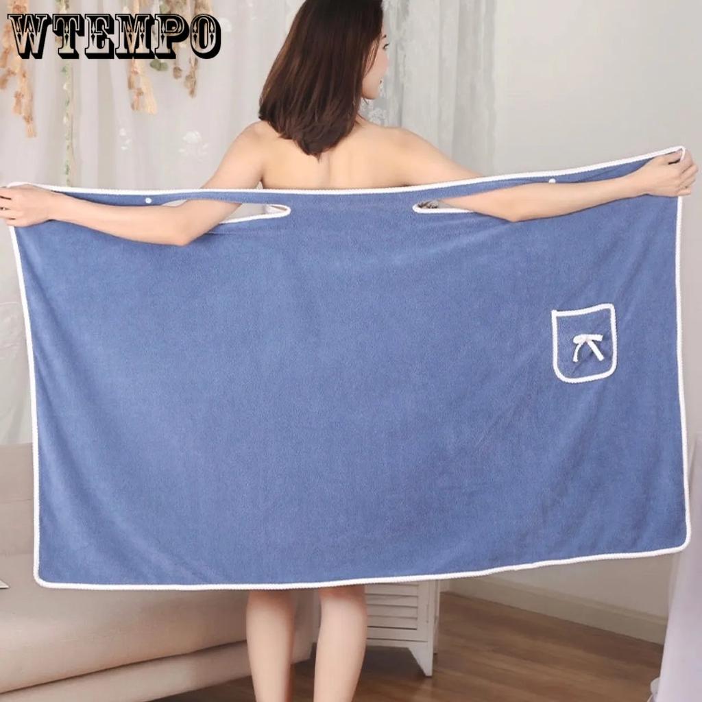 WTEMPO Многофункциональное женское дорожное повседневное банное полотенце, мягкий впитывающий халат, банный халат с карманом и бантом, пляжные полотенца