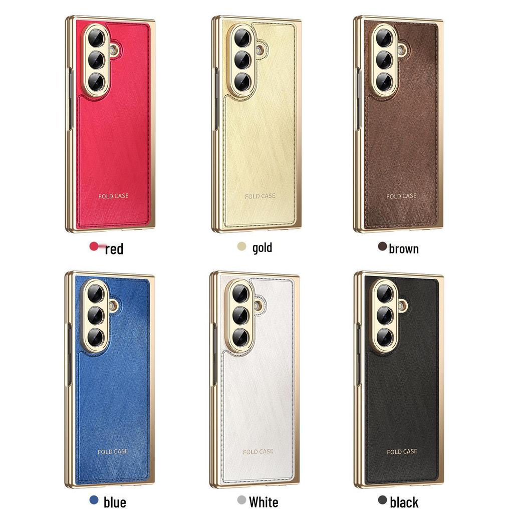 Текстура золотой нити Складной кожаный чехол с гальваническим покрытием для Samsung Z Fold7