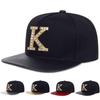 Metal K Letter PU Leather Brim Hip Hop Hat Men and Women Flat Top Baseball Cap Outdoor Sunscreen Casual Caps Trucker Hats