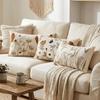 Pastoral Floral Embroidered Cushion Cover Canvas Decorative Pillow Case  Living Room