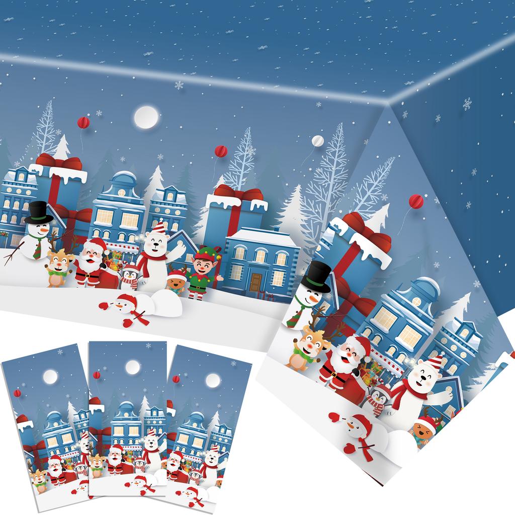 Рождественская тема, Одноразовая ПЭ скатерть, Рождественская утолщенная и прочная, Подходит для рождественской вечеринки/пикника/дома