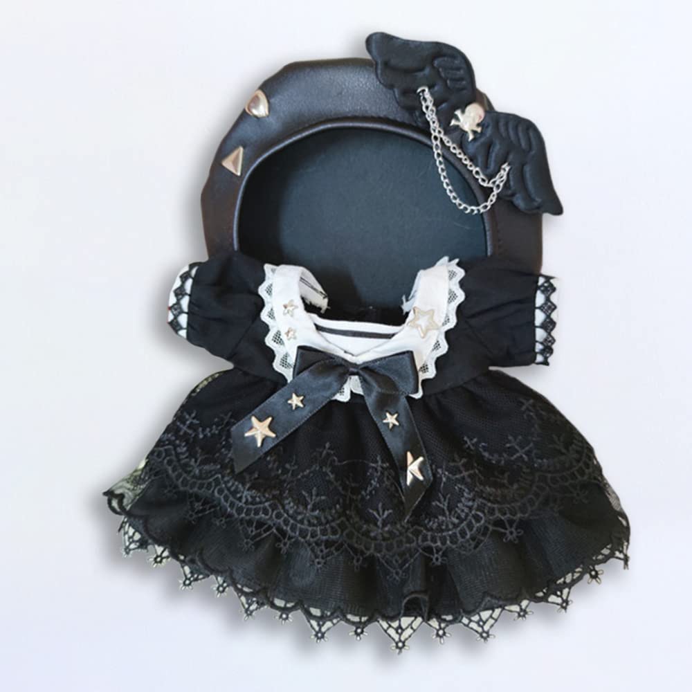niannyyhouse Cotton Doll Clothes, 2-Piece Set (Hat and Dress) for 20cm Dolls, Maid Outfit, Cool Black Women's Skirt Suit, for Dress-Up and Plush Toys