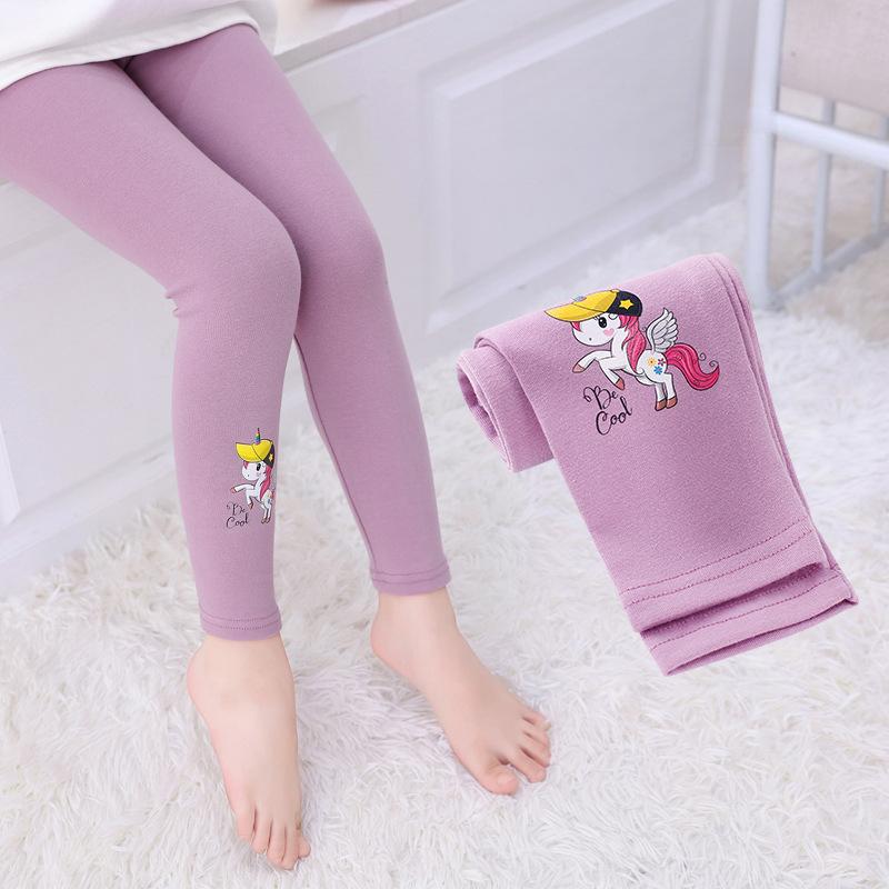Леггинсы для девочек с мультяшным единорогом, детские облегающие эластичные брюки, спортивные узкие длинные брюки