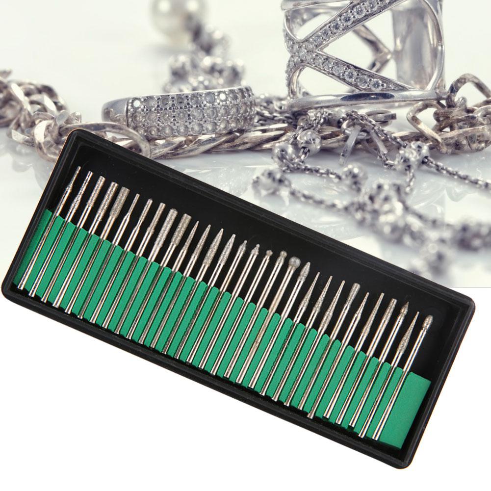 30 шт алмазный хвостовик шлифовальные вращающиеся сверла набор стеклянных нефритовых ювелирных изделий гравировка резьба инструменты