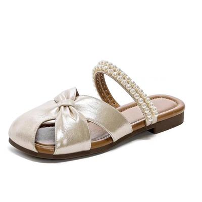 Жемчужные туфли-баотоу женские для улицы 2025 лето новая плоская мягкая подошва темпераментные шлепанцы