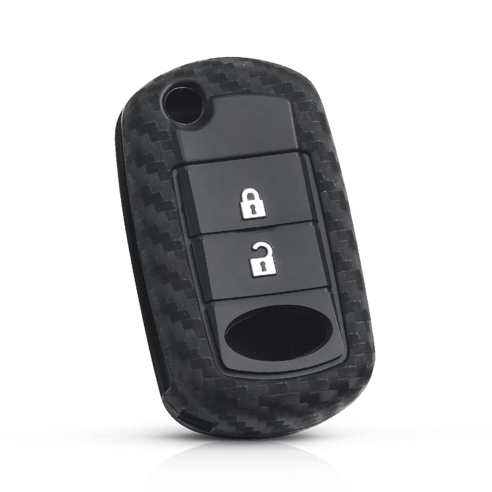 KEYYOU Carbon Fiber Remote Flip Silicone Key Case Fob For Land Rover Range Rover Sport LR3 Discovery 3 Buttons Cover