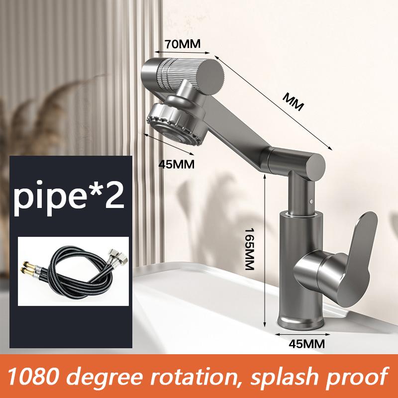 Поворотный на 1080° смеситель для раковины в ванной комнате, смеситель для раковины, монтируемый на палубе, защищенный от брызг, водопроводный кран, аэраторы для душевой насадки, смеситель, ТРУБА x 2