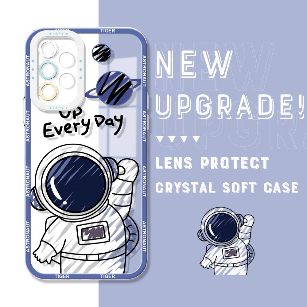 Противоударный чехол с изображением астронавта и кристаллом, полное покрытие, защита камеры, прозрачный мягкий чехол для телефона Samsung