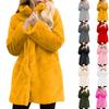 Women's Winter Faux Belt Pocket Plush Warm Jacket Notch Lapel Coat Outerwear Mid-Length