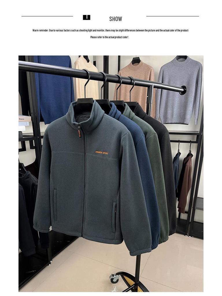 Woodpecker Men's Winter Polar Fleece Stand Collar Hoodie Double-Sided Berber Fleece Shell Jacket