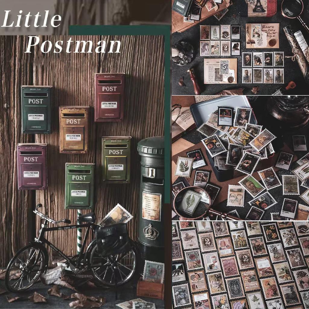 Набор из 100 ретро-марок-стикеров, идеально подходящих для мини-антикварных и почтовых отправлений, Замкового дневника, спичечных коробков, коллажей, открыток, календарей, планировщиков, блокнотов, (Старый