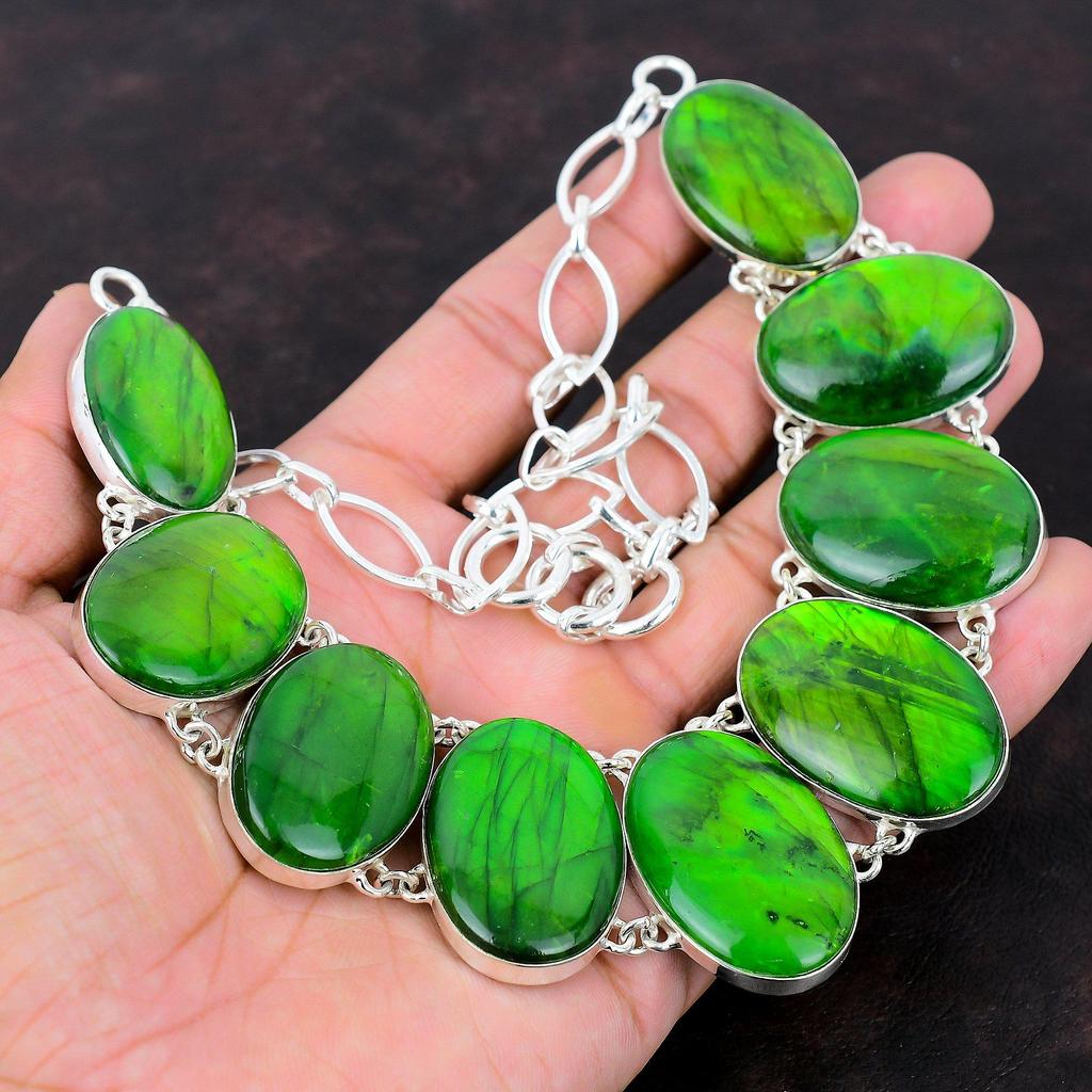 Ожерелье из лабрадорита Green Fire Ожерелье ручной работы Ожерелье из стерлингового серебра 925 пробы Регулируемая цепочка Ожерелье Ювелирные изделия из драгоценных камней Подарок для матери