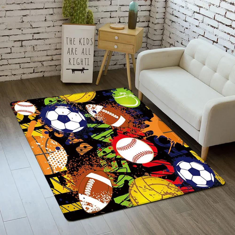 Soft Cozy Multi Sports Balls Printed Area Rug Non Slip Washable Floor Mat for Kids Room Bedroom Boys Sports Themed Home Decor