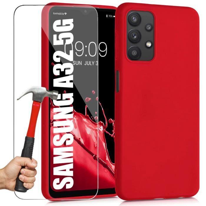 Coque - Booling - pour Samsung A32 5G - Silicone Rouge - Design Magnétique - 2 Verres Trempés