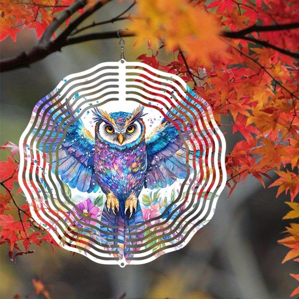 Красочный металлический подвесной спиннер-колокольчик в виде совы для украшения сада, двора, отпугиватель птиц, вращающаяся ветряная мельница