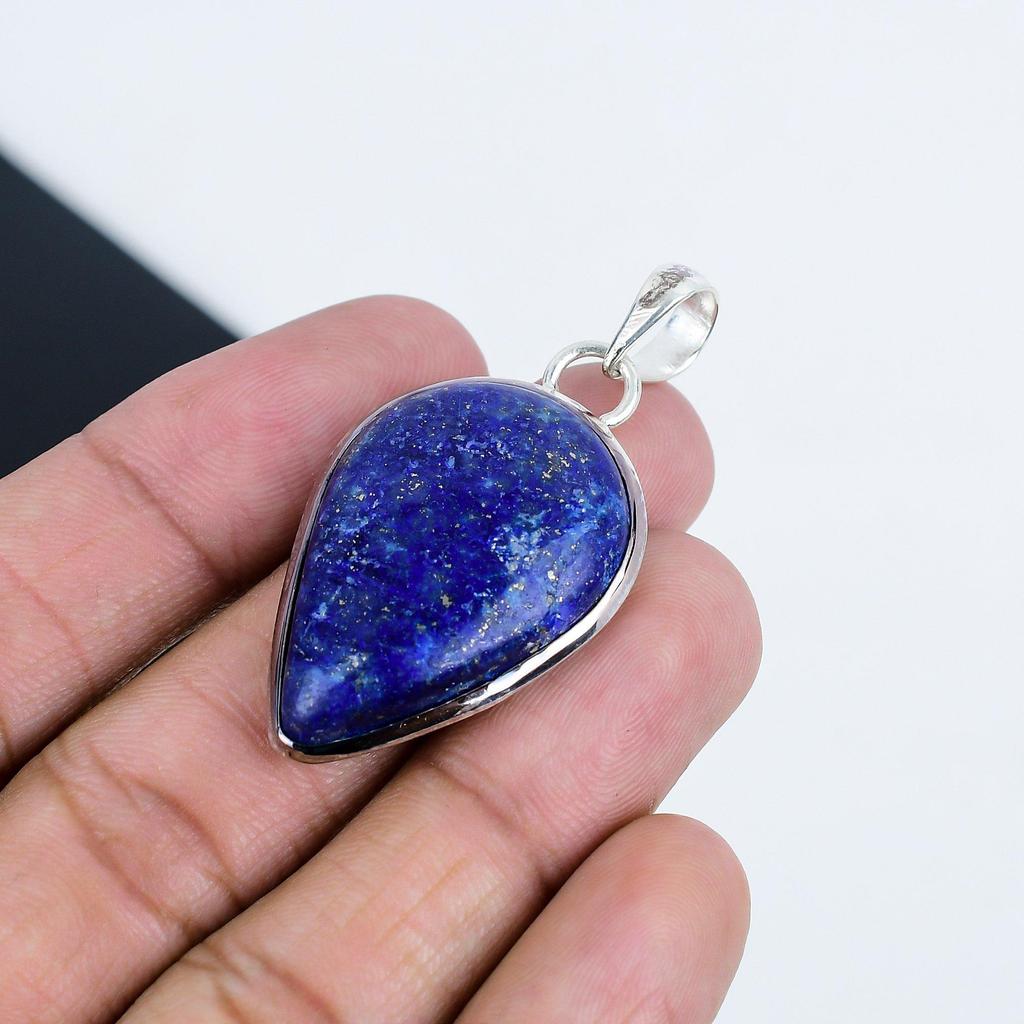 Natural Lapis Lazuli Gemstone Silver Pendant In 925 Sterling Silver - Handmade Pear Design, Everyday Wear Jewelry Thyanksginig Gift