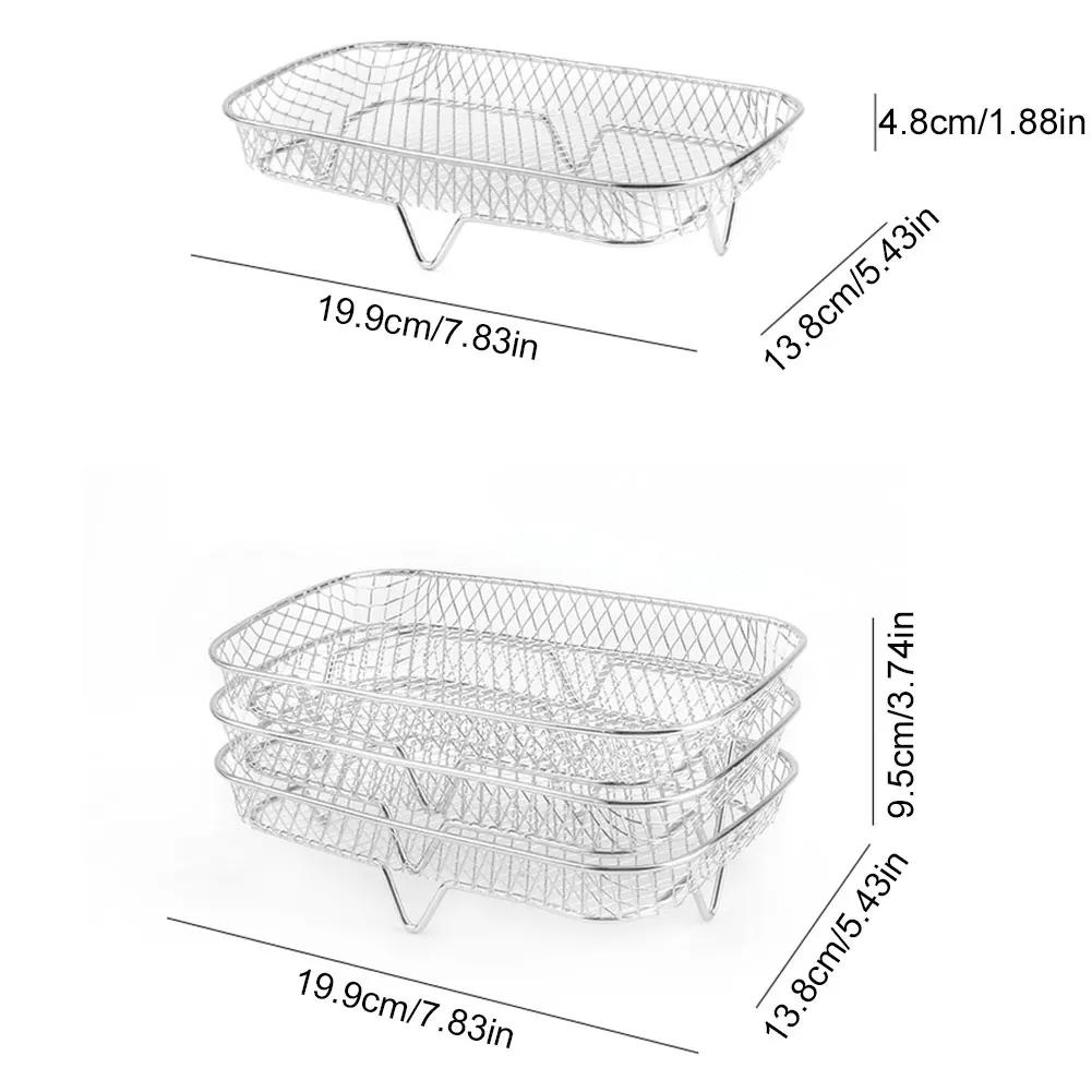 3 Layers Air Fryer Rack Stackable Grilling Rack Stainless Steel Mesh Grill Basket Steamer Cooker Kitchen Gadgets Cooking Tools