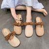 French Bag Head Half Slippers Outer Wear Women's 2024 Spring and Summer Bow Flat Bottom Non-slip One Pedal Casual Slippers