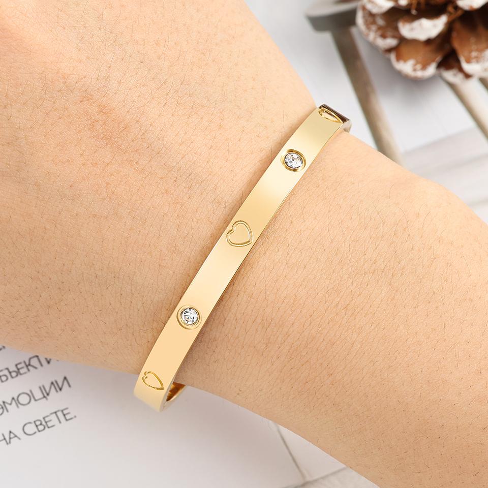 ZAKOL Classic Geometric Stainless Steel Bracelet Bangles With Zircon Exquisite Gold Color Birthday Zircon Gift for Women