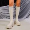 2024 Толстая подошва вязаные длинные сапоги для женщин модные эластичные носки обувь сапоги выше колена круглый носок низкий каблук Botas женская обувь