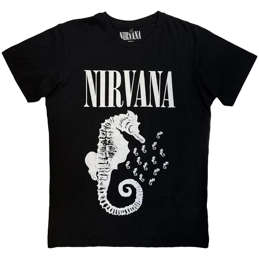 Nirvana Carbon TShirt Seahorse Logo Mono Black OFFICIAL NEW