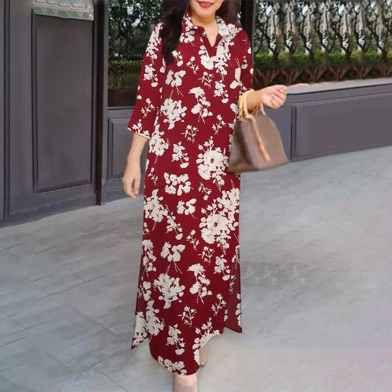 ZANZEA Женское повседневное платье с отложным воротником и цветочным принтом, рукав 3/4