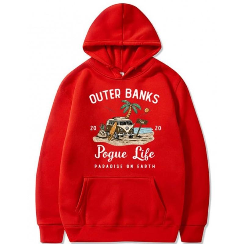 Outer Banks Pogue Life Printed Hooded Sweatshirt Men Loose Fit Fleece Pullover Fall
