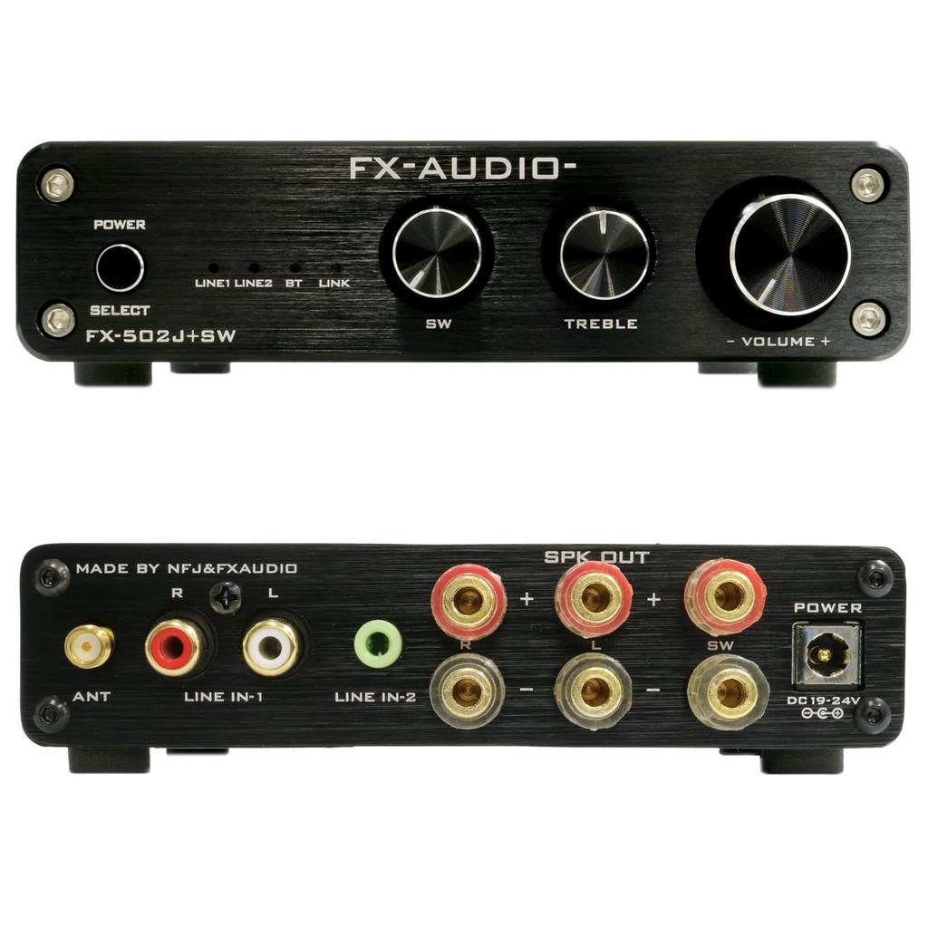 FX-AUDIO- FX-502J+SW [Black] Integrated Amplifier with Bluetooth Wireless Connection, 2.1ch Output, and Subwoofer Support