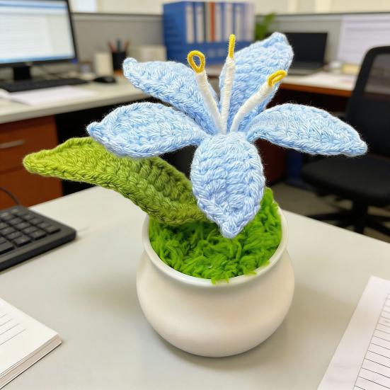 Вязаные комнатные растения Искусственный вязаный цветок лилии с горшком Ручной работы Цветочный подарок для мамы Учителя Женщин Друзей на День Рождения Юбилей