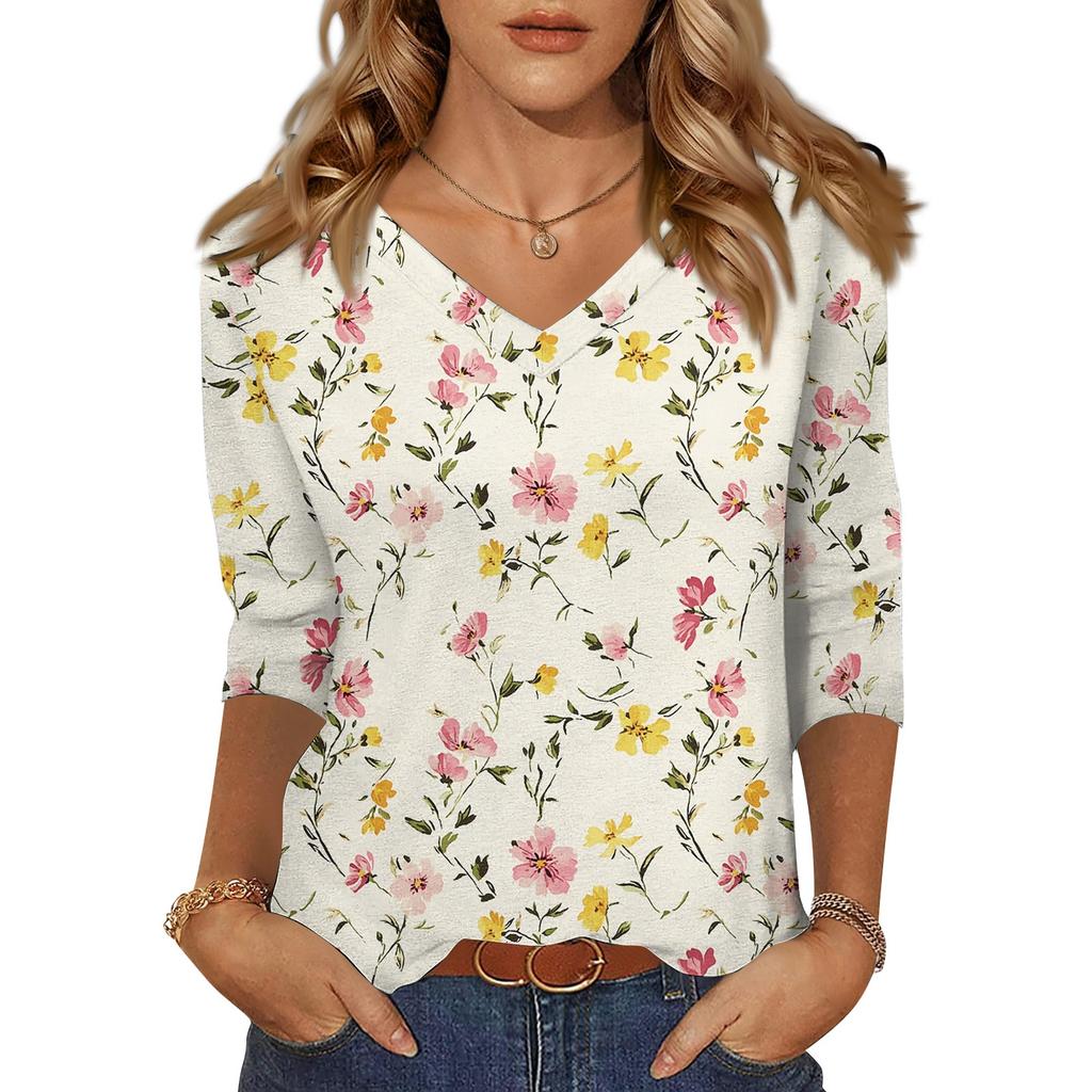 Рубашки с рукавом 3/4 для женщин, милые футболки с графическим принтом, блузки, повседневные базовые топы больших размеров, пуловеры