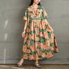2025 Plus Size Summer Dress Women Casual Vintage Long Dress Floral Printing Loose Shirt Dress Maxi