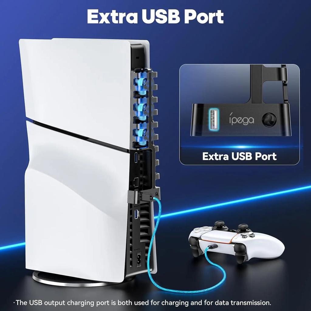 Охлаждающий вентилятор для Sony Playstation 5 Slim (дисковая и цифровая версии) с 3 уровнями скорости, синей подсветкой, эффективный кулер