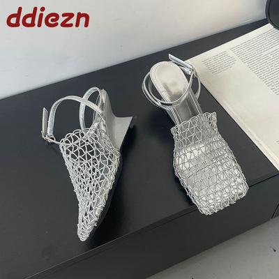 Мода Мода Сетка Женские Босоножки на Платформе Обувь Квадратный Носок Женская Обувь с Ремешком на Щиколотке Дышащие Женские Босоножки на Платформе Обувь