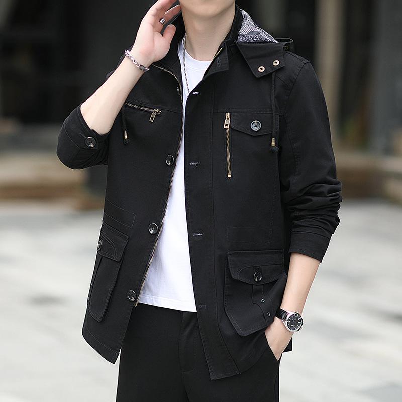 Весенне-осенняя новая куртка мужская с капюшоном в американском повседневном спортивном стиле, модная универсальная зеленая рабочая куртка тренд