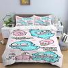 The virtual cartoon character HANGYODON themed three piece bedding set, including duvet covers and pillowcases, is the perfect