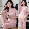 2025 Lounge Sleepwear O-Neck Sleeping Breathable Girls Summer Cartoon Print T-shirt Crop Pants Set Daily Wear
