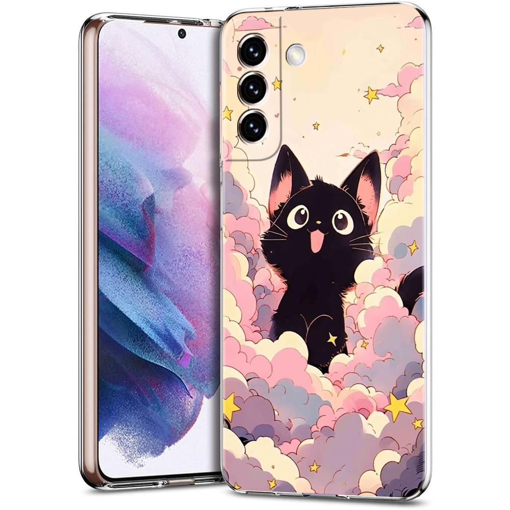 Художественный черный кот Звездная ночь Чехол для телефона для Samsung Galaxy S24 Ultra S23 FE S22 S20 S21 5G S10 S9 Plus S10E S8 Прозрачный чехол