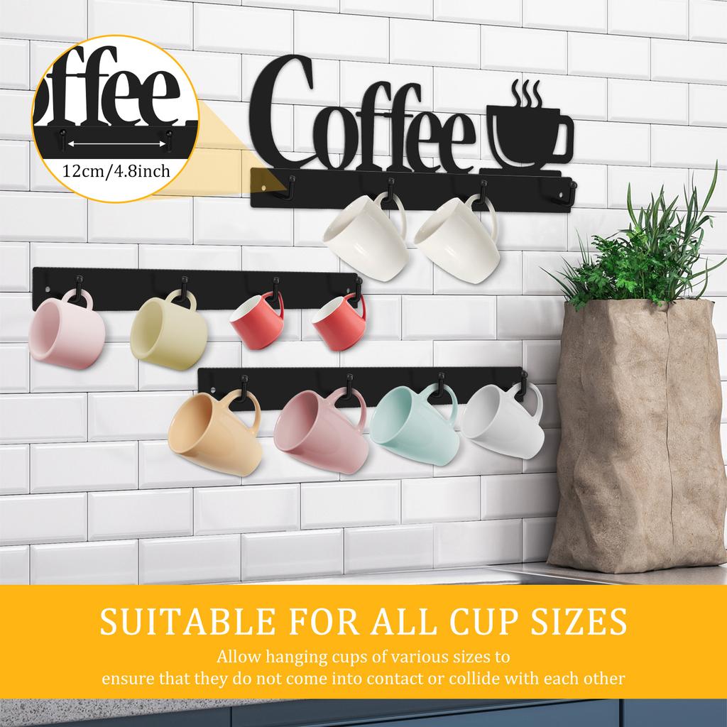 Металлический держатель для кофейных кружек, настенная вешалка для чайных чашек, декоративная настенная подставка для кружек с 12 крючками, не ржавеющая, для кофейного бара, кухни, новый