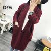 Women Knitting Cardigan Long Sleeve Ribbed Trim Open Front Sweater Coat with Pockets Twist Texture Mid-Length Loose Fit Sweater Coat