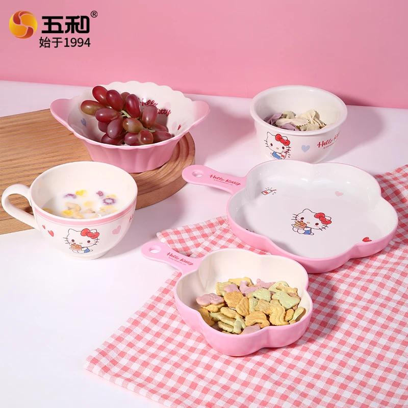 Для Sanrio Hello Kitty Детская посуда Антиожоговые обеденные тарелки Без Бисфенола А Детская миска для еды Меламиновая пищевая тарелка Чашка Ложка