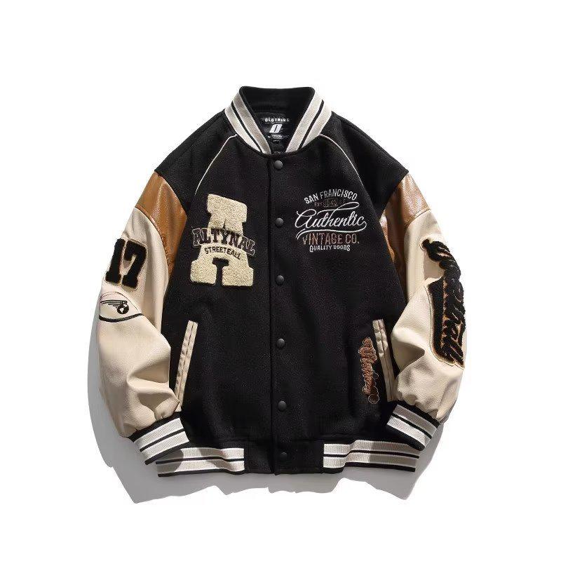 Мужская бейсбольная куртка в стиле ретро весна/осень 2024 года — свободный крой, спортивный стиль с цветовыми блоками