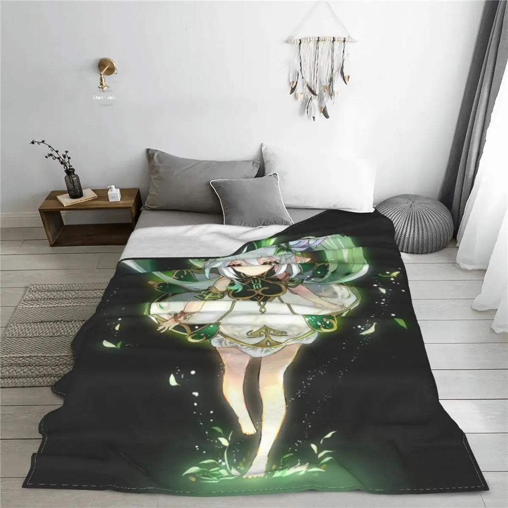 Kawaii Nahida Blankets Genshin Impact Anime Flannel Novelty Breathable Throw Blankets for Home Decoration