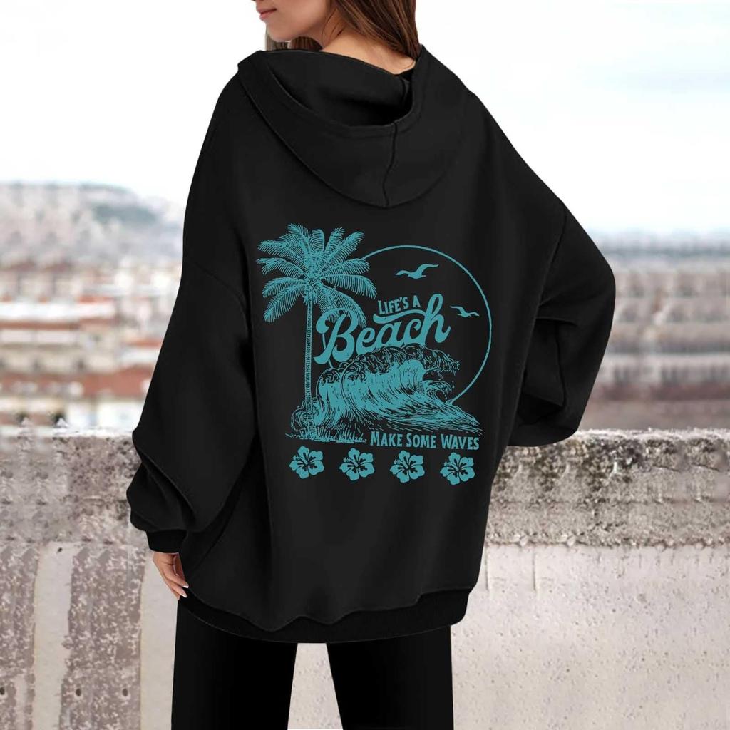 Женская толстовка с капюшоном и круглым вырезом с длинным рукавом и принтом от A BEACH MAKE SOME WAVES