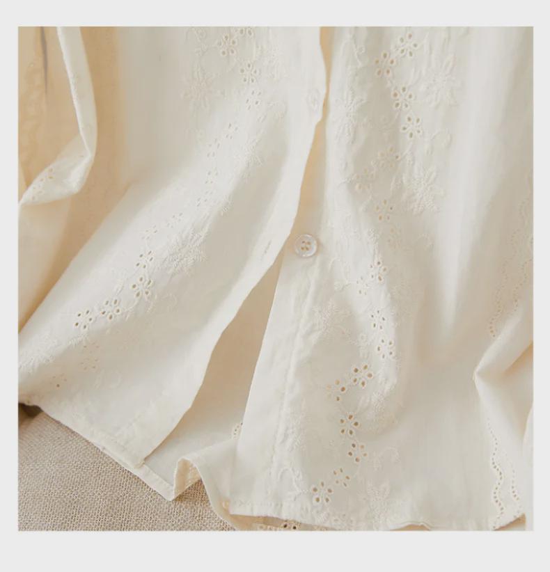 Абрикосовая женская рубашка с длинным рукавом из чистого хлопка с вышивкой - новый дизайн весны 2025 года