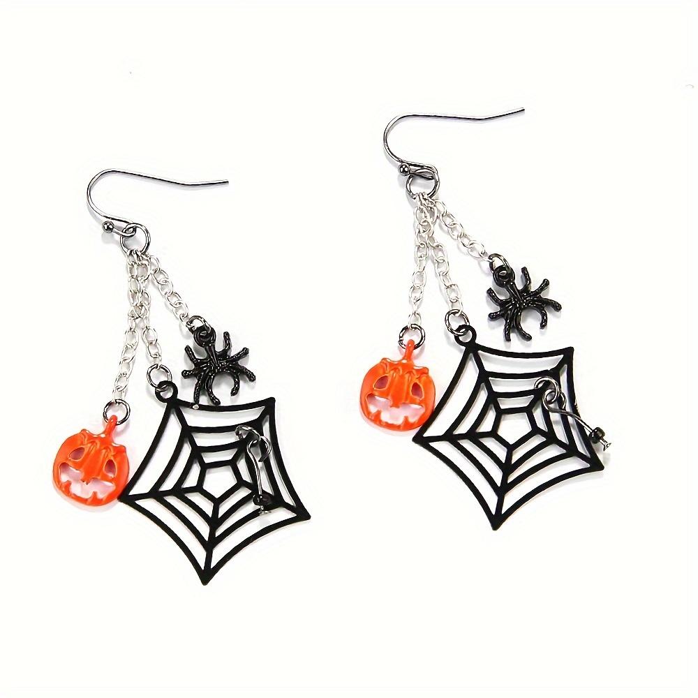 Halloween Retro Orange Pumpkin Gothic Spider On Web Dangle Earrings Party Ornament Gift For Cuties Women Teen