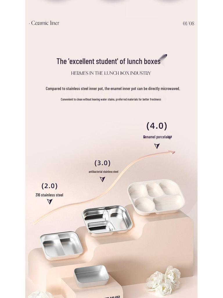 Insulated Ceramic & Stainless Steel Bento Box: Microwave-Friendly Lunch Box for Office & School, Divided for Easy Meal Storage.