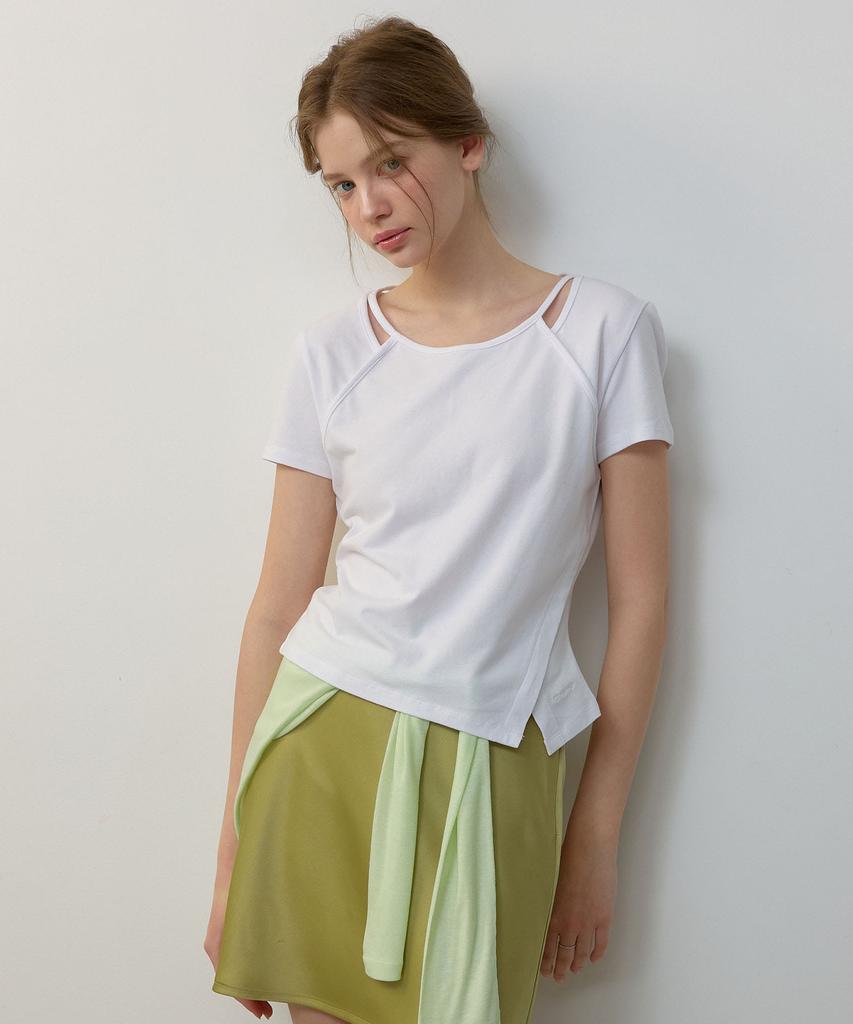 CITYBREEZE Layered Slit Short Sleeve T-Shirt_White